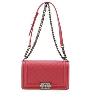 CHANEL Boy Chanel 25 Matelasse Coco Mark Chain Shoulder Bag in Fuchsia Pink L...
